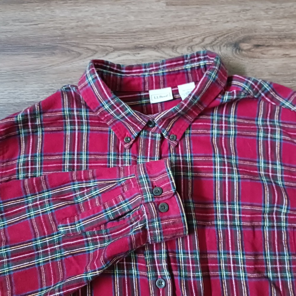LL Bean Red Plaid Flannel Shirt Womens 3X Cotton Button Down Long Sleeve 278975